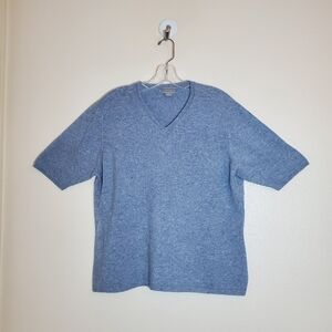 Talora Women's 100% Cashmere Short Sleeve V-neck Sweater Size XL Light Blue